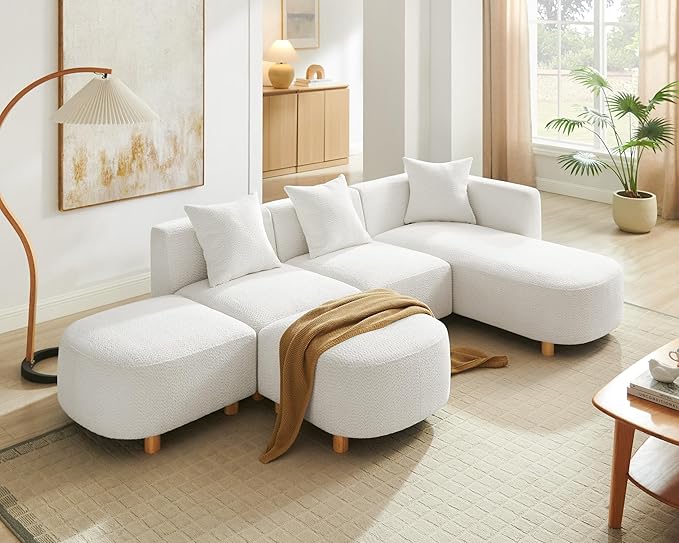 109.84" Modular Sectional Sofa with 3 Pillows, Convertible 5-Seater Comfy