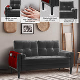 FURNIMAT 58 Inch Loveseat Sofa, 2 Seater Sofa for Small Space, Button Tufted Velvet Grey Couch with 2 Pillows, Mid Century Modern Couch, Small Couches for Living Room, Bedroom, Apartment