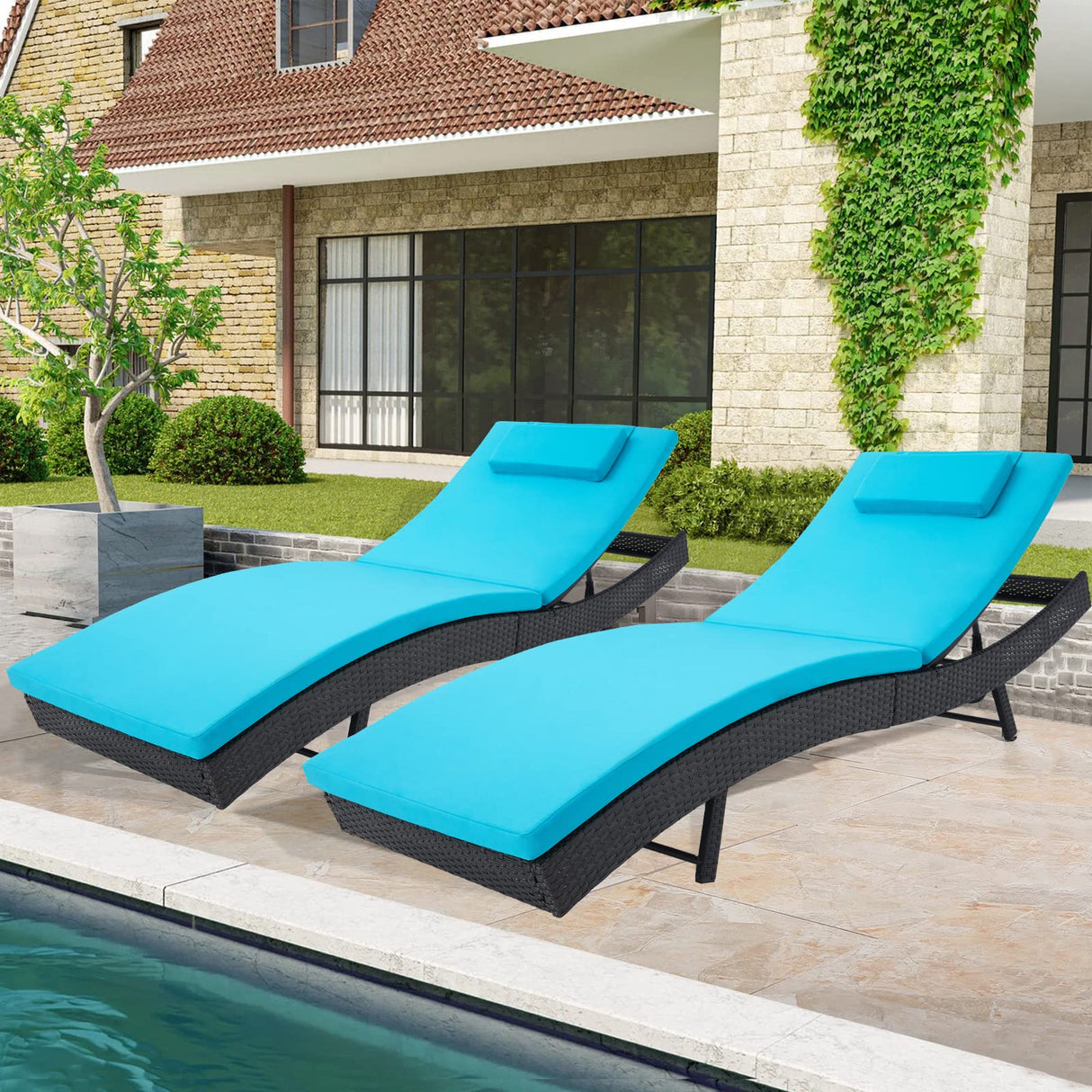 Patio Chaise Lounge Chairs Set, Outdoor Reclining Chaise with Adjustable Backrest