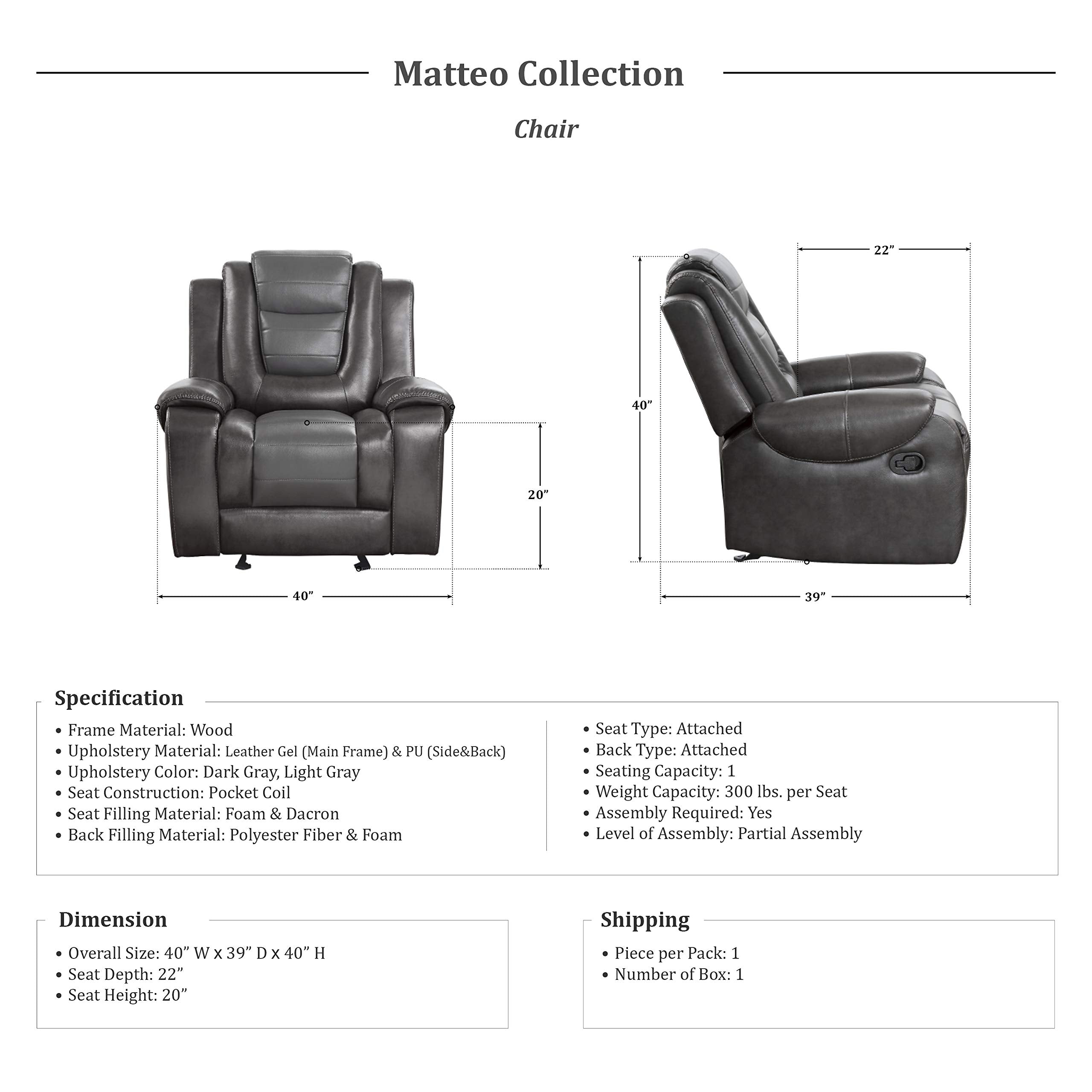 GlideMode Two-Tone Gray Recliner Chai with Gliding Recline