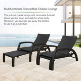Iwicker Patio Convertible Handwoven Rattan Chaise Lounge Chairs Outdoor Steel Frame Wicker Adjustable Recliners with Quick Dry Foam Filling, Set of 2