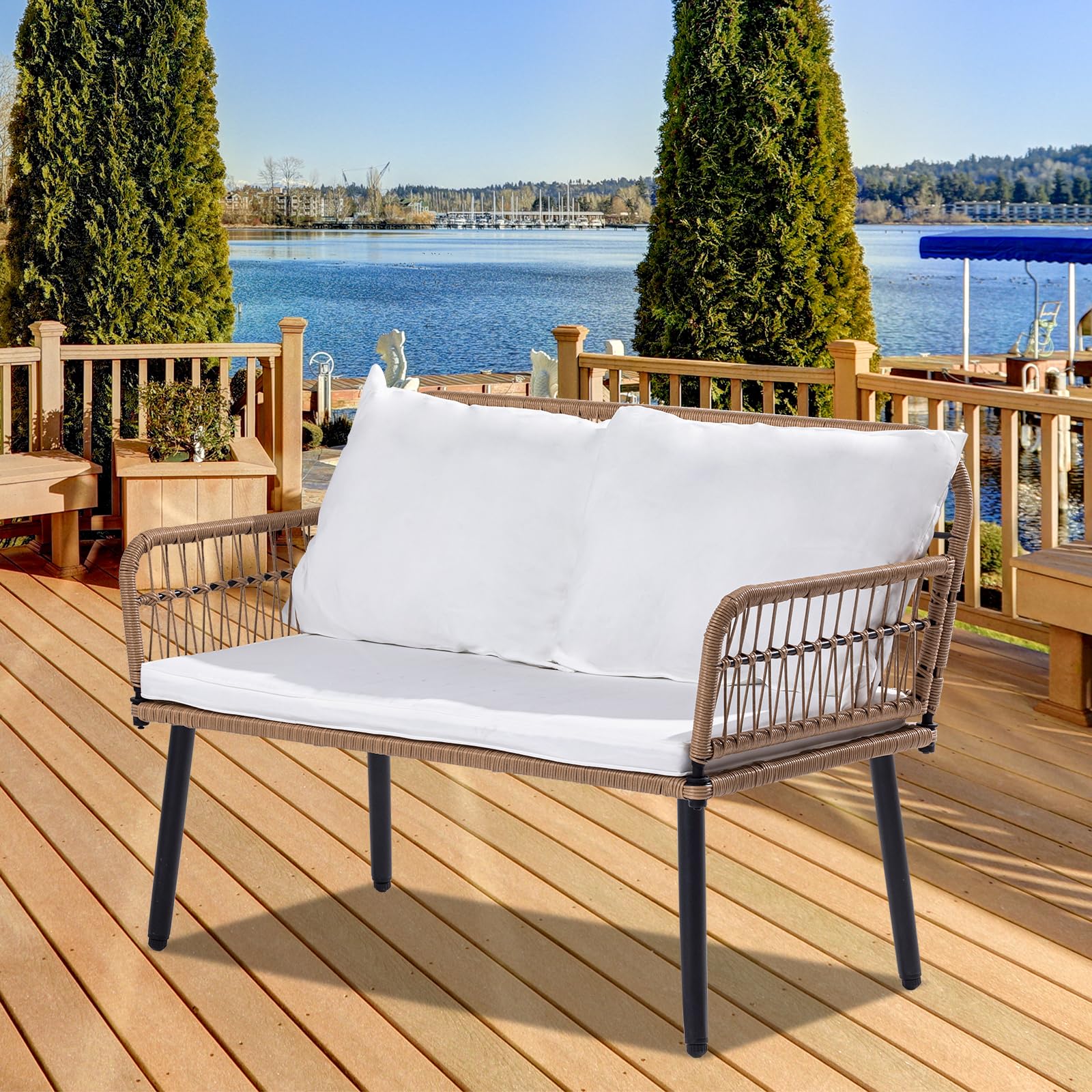 Outdoor Patio Loveseat, 2-seat Patio Couch All-Weather Wicker Rattan Woven Furniture