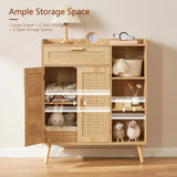 Storage Cabinet with Rattan Doors, Rattan Sideboard Cabinet with 1 Large Drawer,