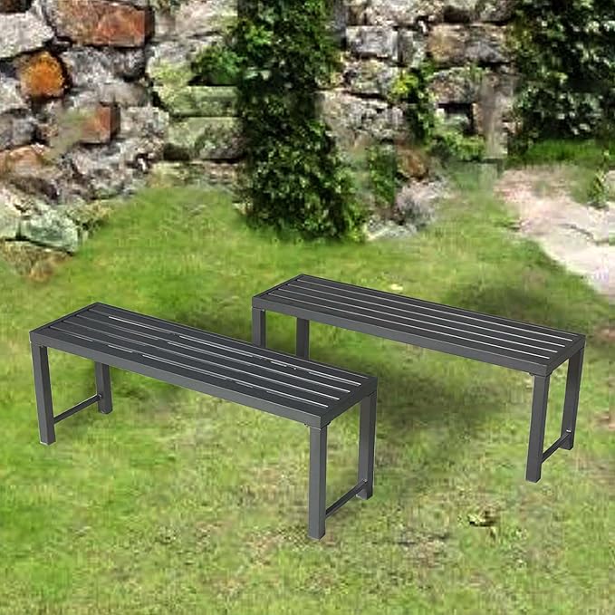 Metal Outdoor Bench Set of 2, 46" Patio Backless Bench for Outdoor