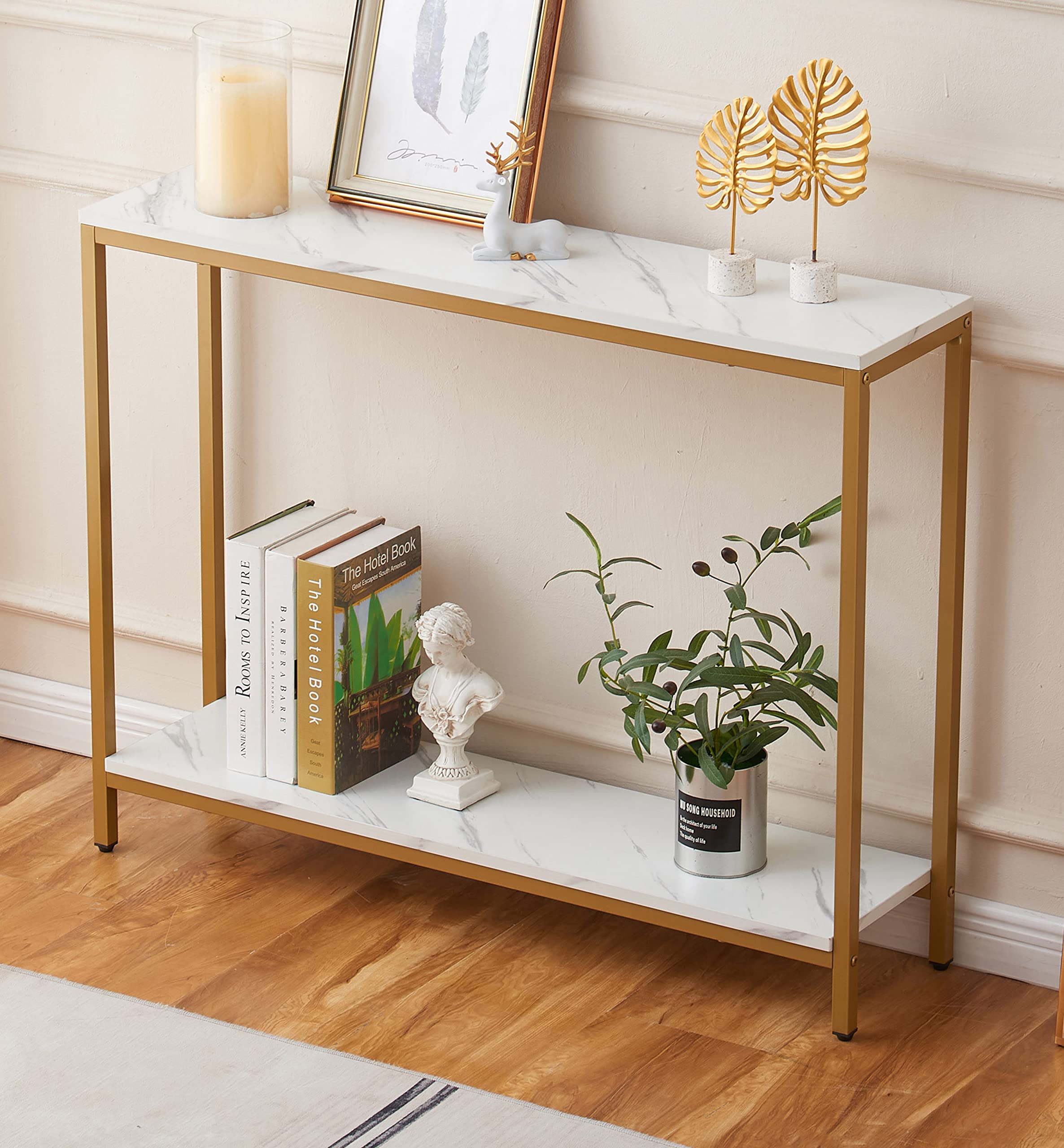 Console Table for Entryway, Faux Marble MDF Sofa Table