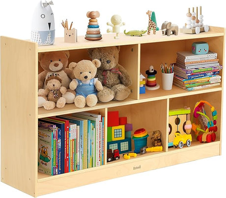 Storage Organizer for Kids, 5-Compartment Wooden Toy Storage Cabinet, Montessori