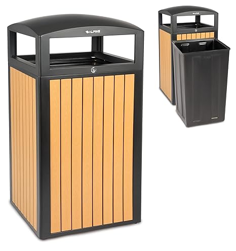 40 Gallon Commercial Outdoor Trash Can with Lid - Modern Heavy Duty Large Outdoor