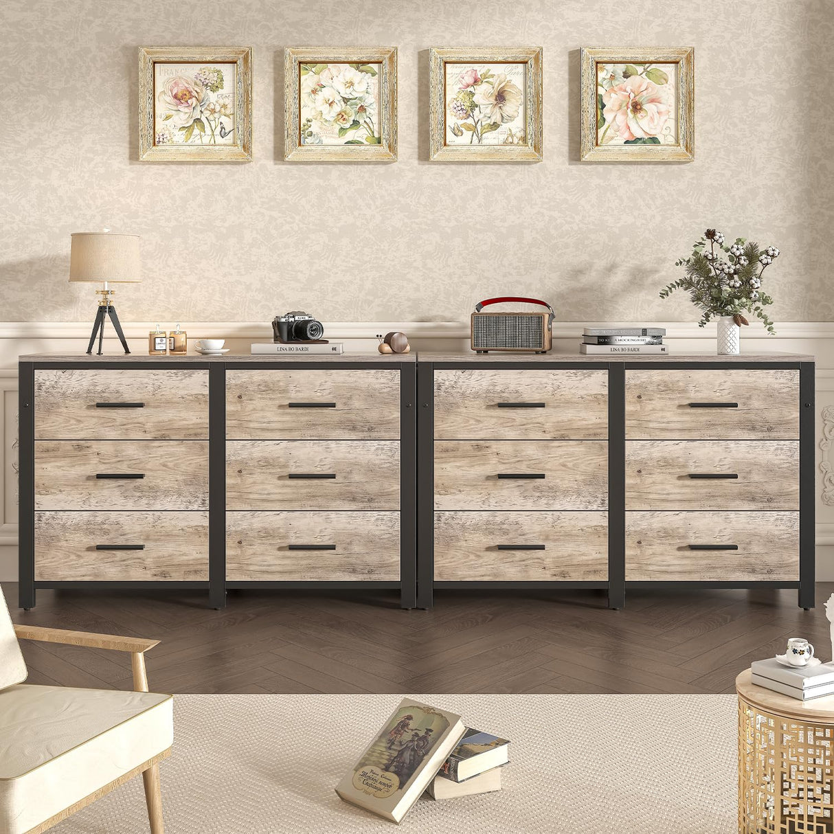 6 Drawer Dresser for Bedroom,Light Oak 47" Wooden Dressers for Bedroom,