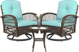 Swivel Patio Chairs, Outdoor Rocker Table and Chairs 3 Piece Bistro Set 360° Rattan Wicker