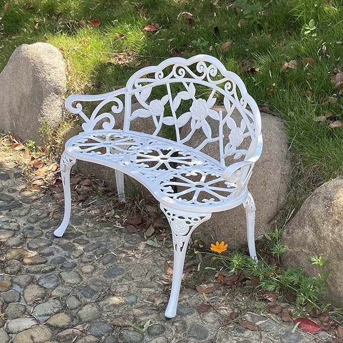 Garden Bench, Metal Aluminum Rose, Suitable for Garden Porch Park Front Porch