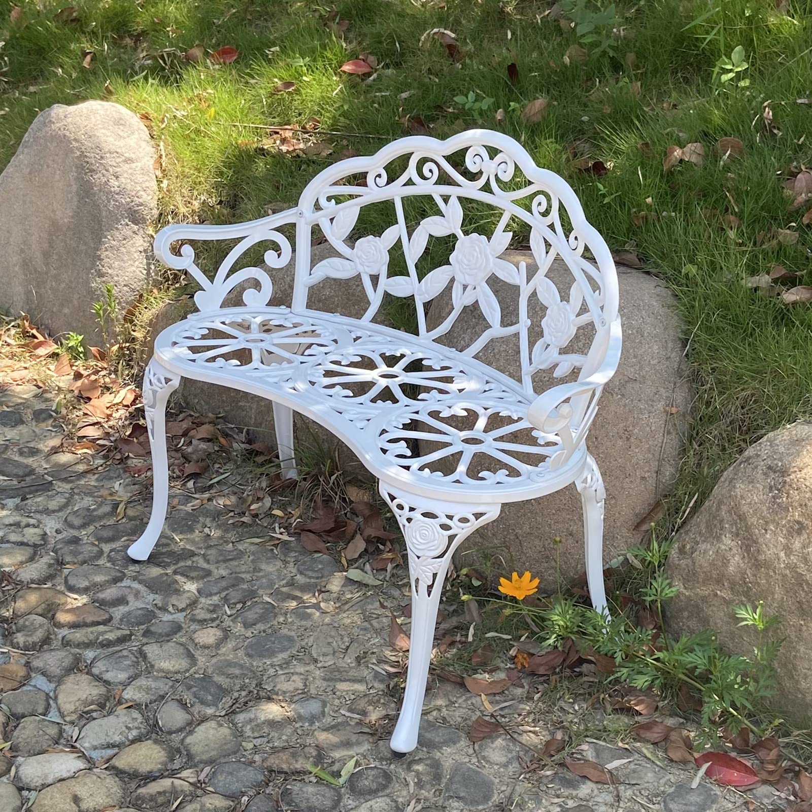 Garden Bench, Metal Aluminum Rose, Suitable for Garden Porch Park Front Porch