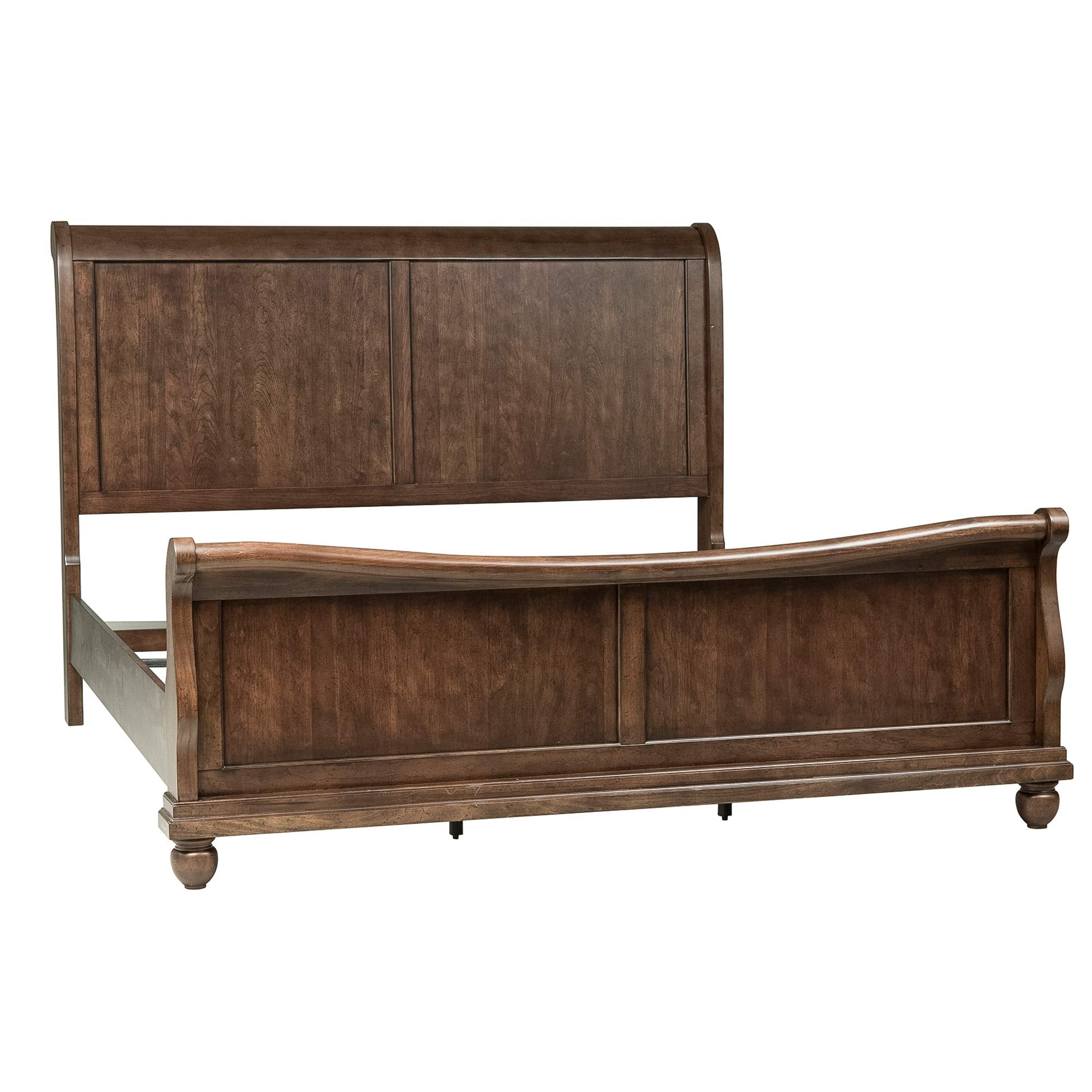 Rustic Cherry Queen Sleigh Bed - Classic Louis Philippe Style