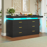 LED Dresser for Bedroom Wood, 6 Drawer Dresser with 2 Pull-Out Trays