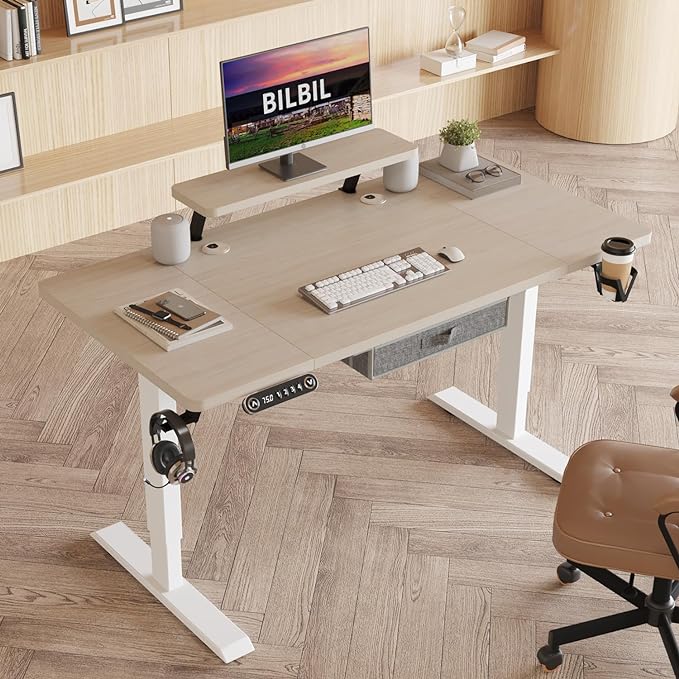 Dual Motor Electric Standing Desk with Drawer, 63x30 Inches Adjustable Height Sit