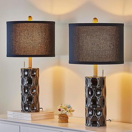 24.8" Modern Ceramic Table Lamp Set of 2 with Pull Chain