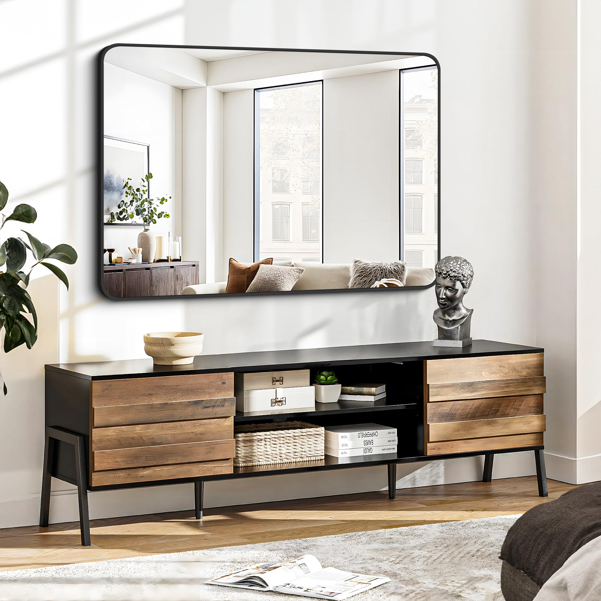 30x40 Black Metal Frame Bathroom Mirror - Large Rectangular Wall Mount