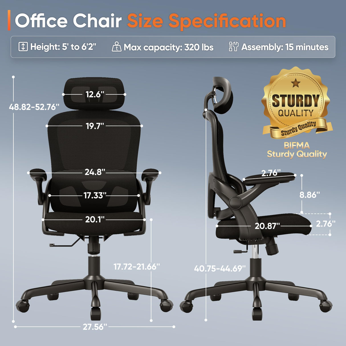 Office Chair, High Back Mesh Desk Chair with Adjustable Lumbar Support, 3D Flip