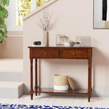 Solid Wood Console Entry Table with 2 Drawers, Accent Sofa Table with Storage Shelf