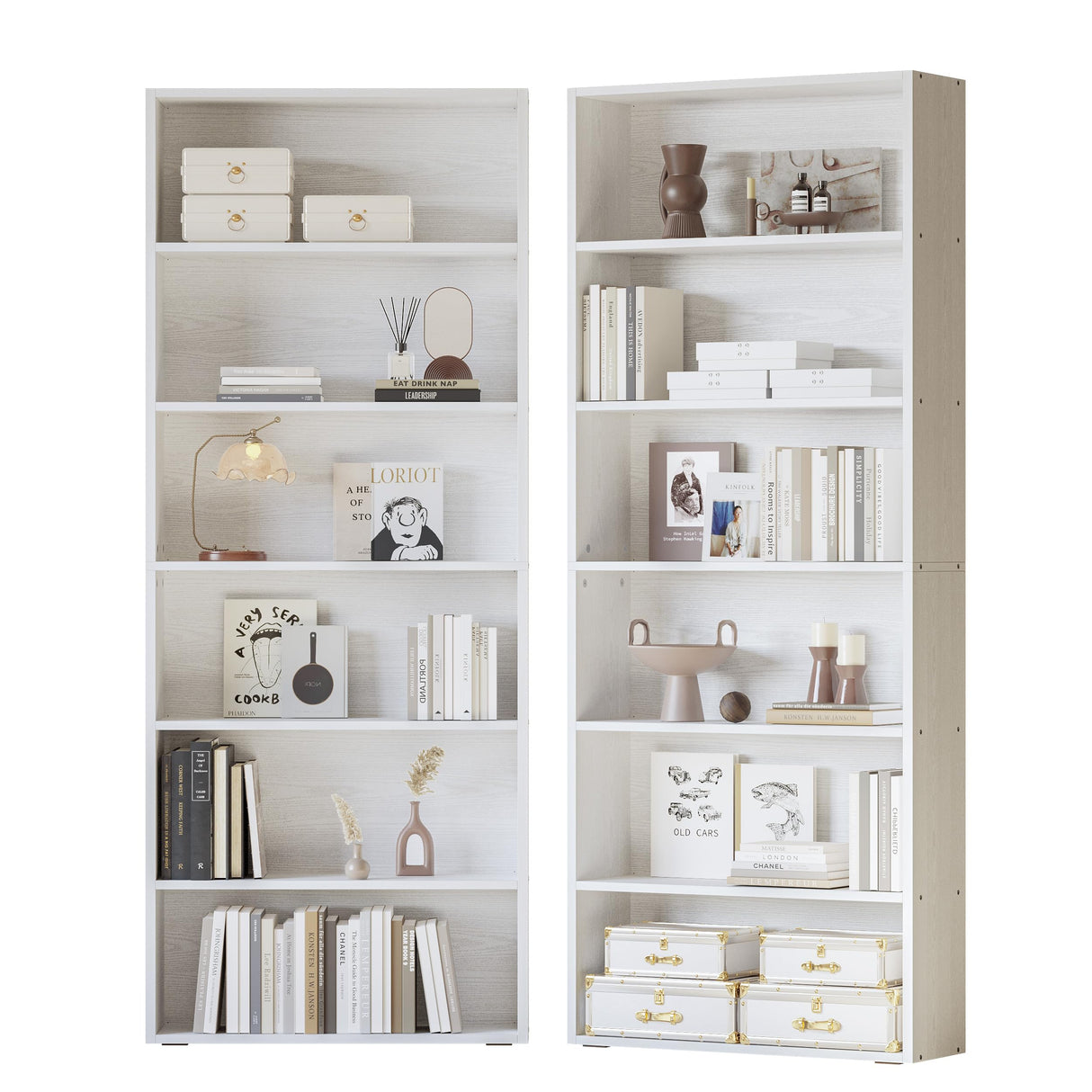 Bookshelves and Bookcases Set of 2 Floor Standing 6 Tiers Display Storage