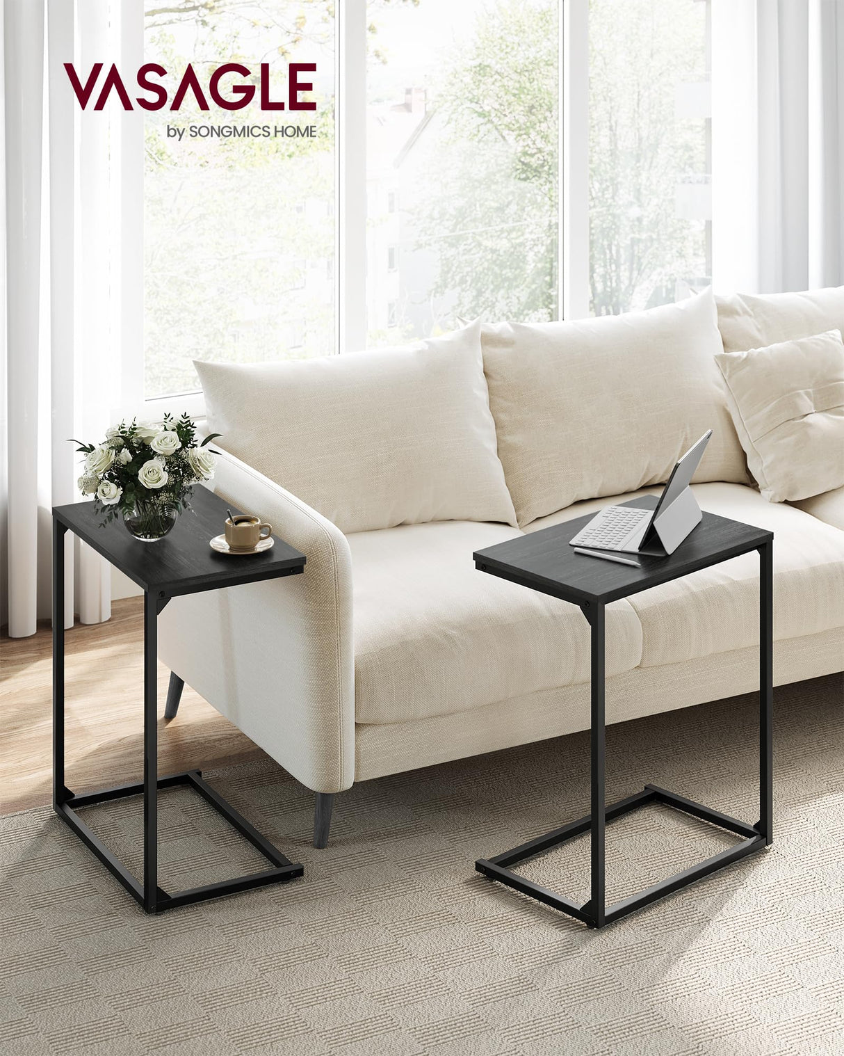 C Shape End Table, Small Coffee Table For Couch Or Sofa, Industrial Side Table In Living Room,