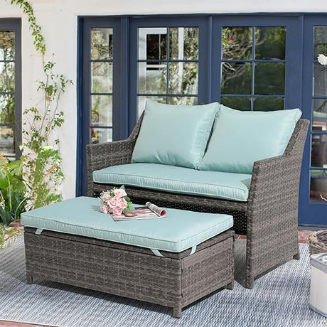 2-Piece Outdoor Patio Furniture Wicker Love-seat and Coffee Table Set