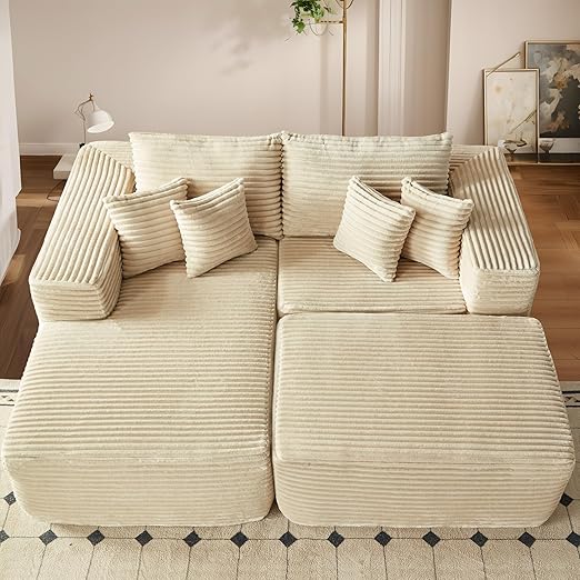 81" Oversized Sectional Double Lounge Chaise with Cloud Plush Sofa Bed
