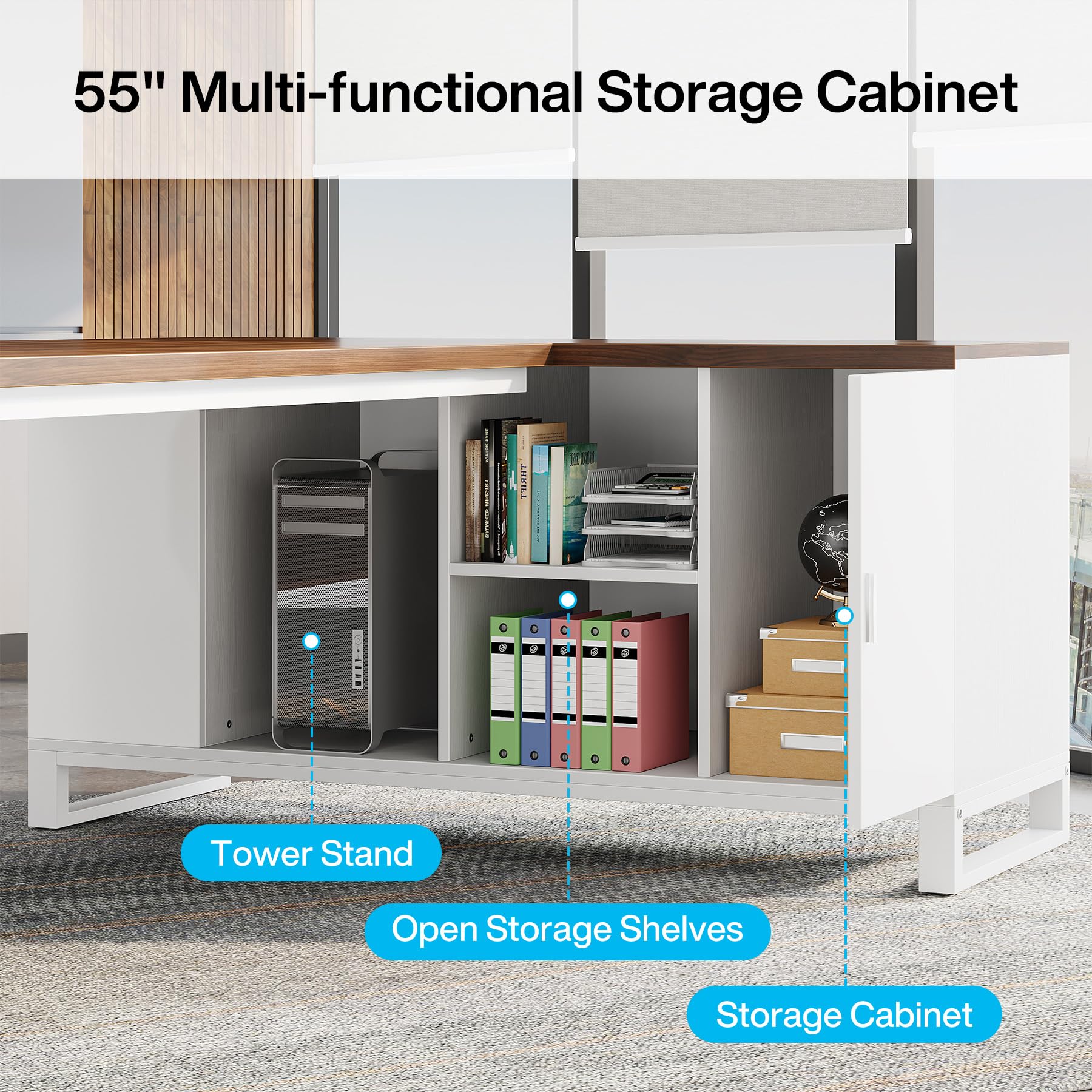 70.8" L-Shaped Executive Desk with 55" File Cabinet,