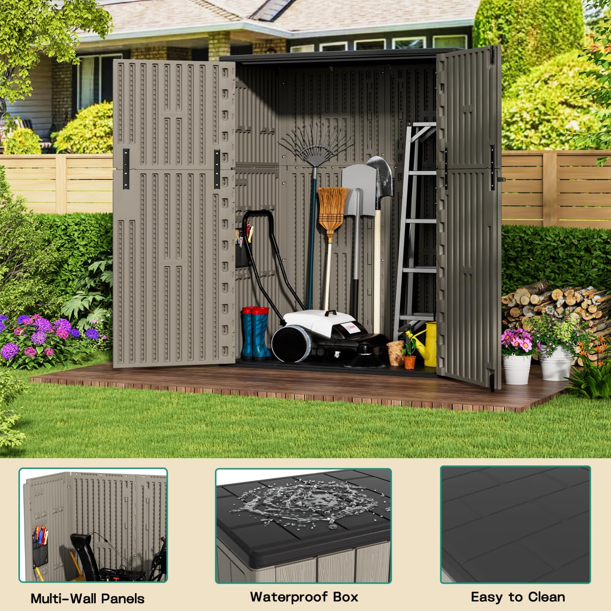 Outdoor Vertical Storage Shed,57 Cu.ft Outdoor Storage Cabinet Waterproof