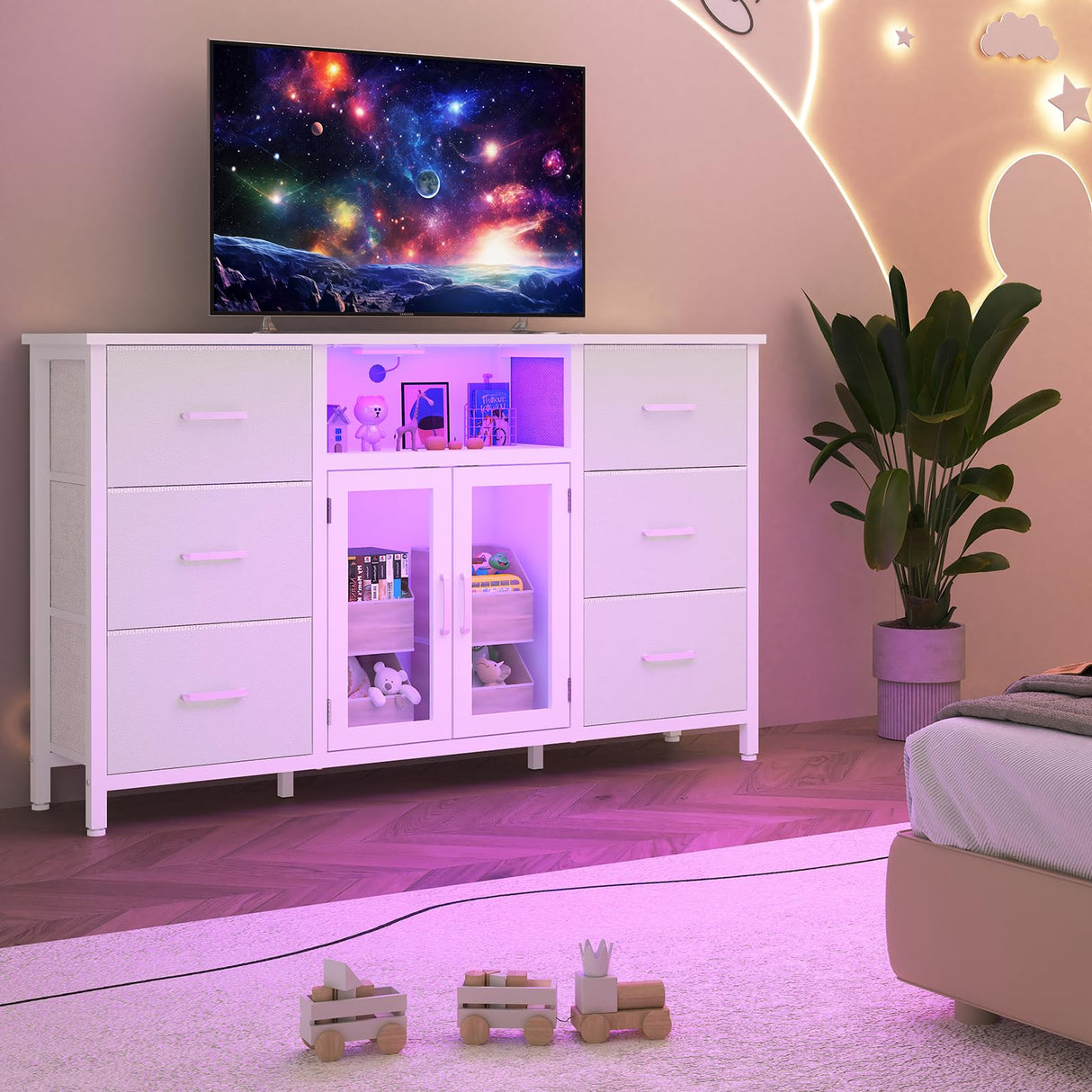 White Dresser for Bedroom Dresser TV Stand with Charging Station for