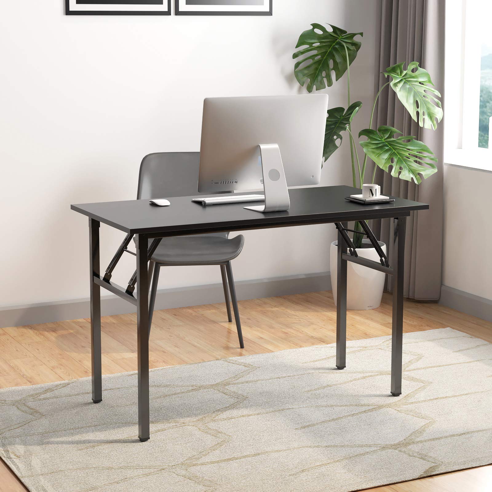 Folding Computer Desk Table 47inch Writing Desk No Need Installation Home Office