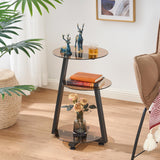 Round End Table Tempered Glass Side Table with Metal Frame, Accent Table Nightstand