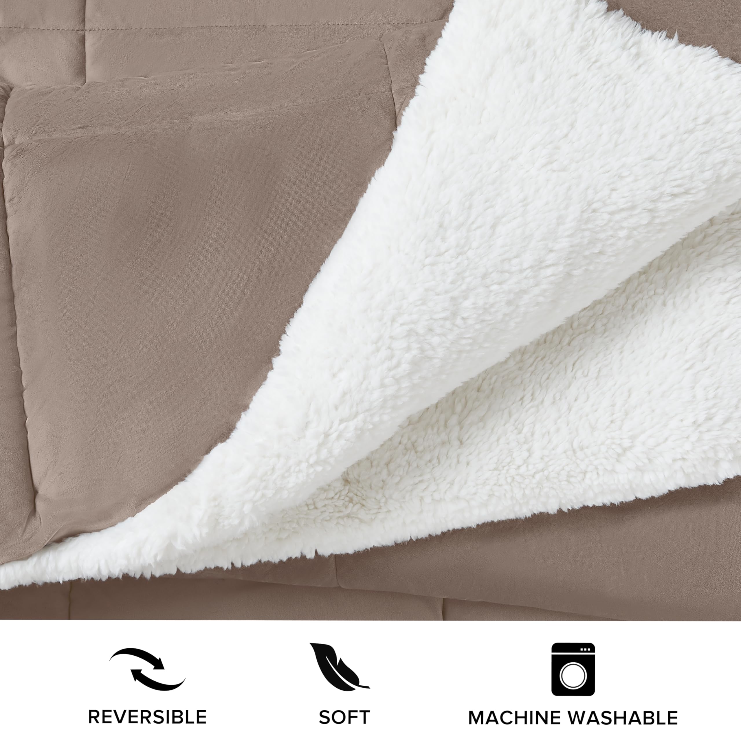 UGG Blissful Comforter Set with 2 Pillow Shams Reversible White Comforter Plush Fluffy Warm Bed Set Premium Hypoallergenic Down Alternative Bedding Breathable, King/California King, Brown Fawn