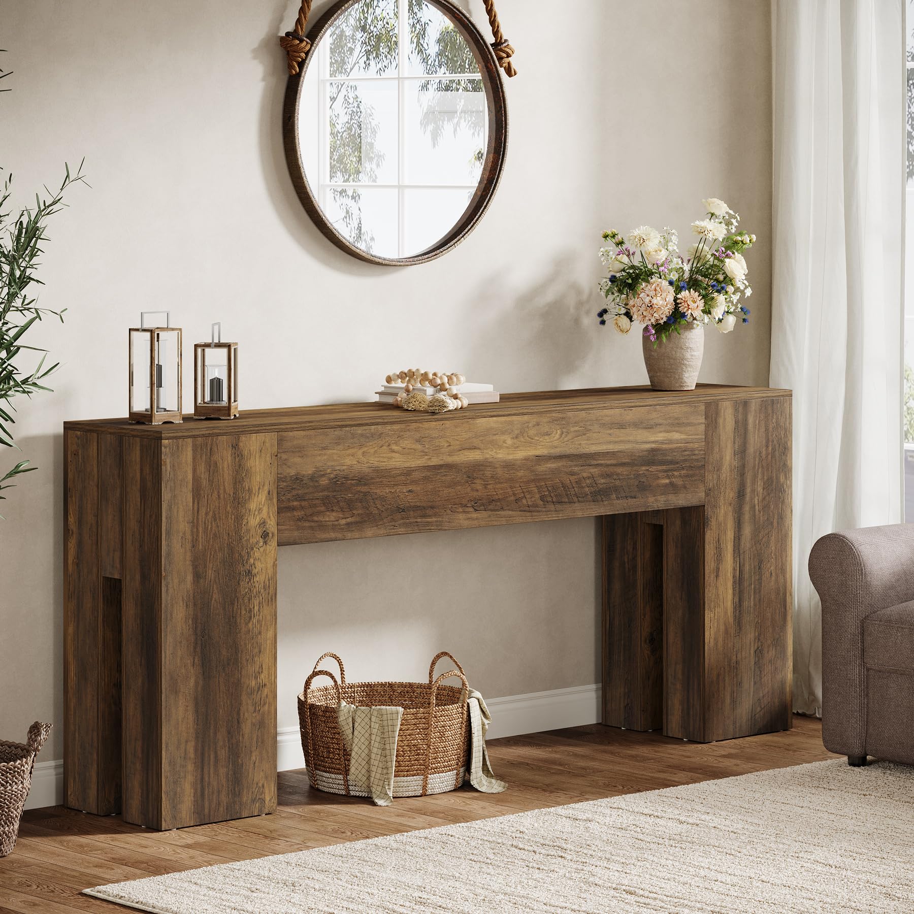 71-Inch Long Console Table for Entryway - Farmhouse Sofa Table