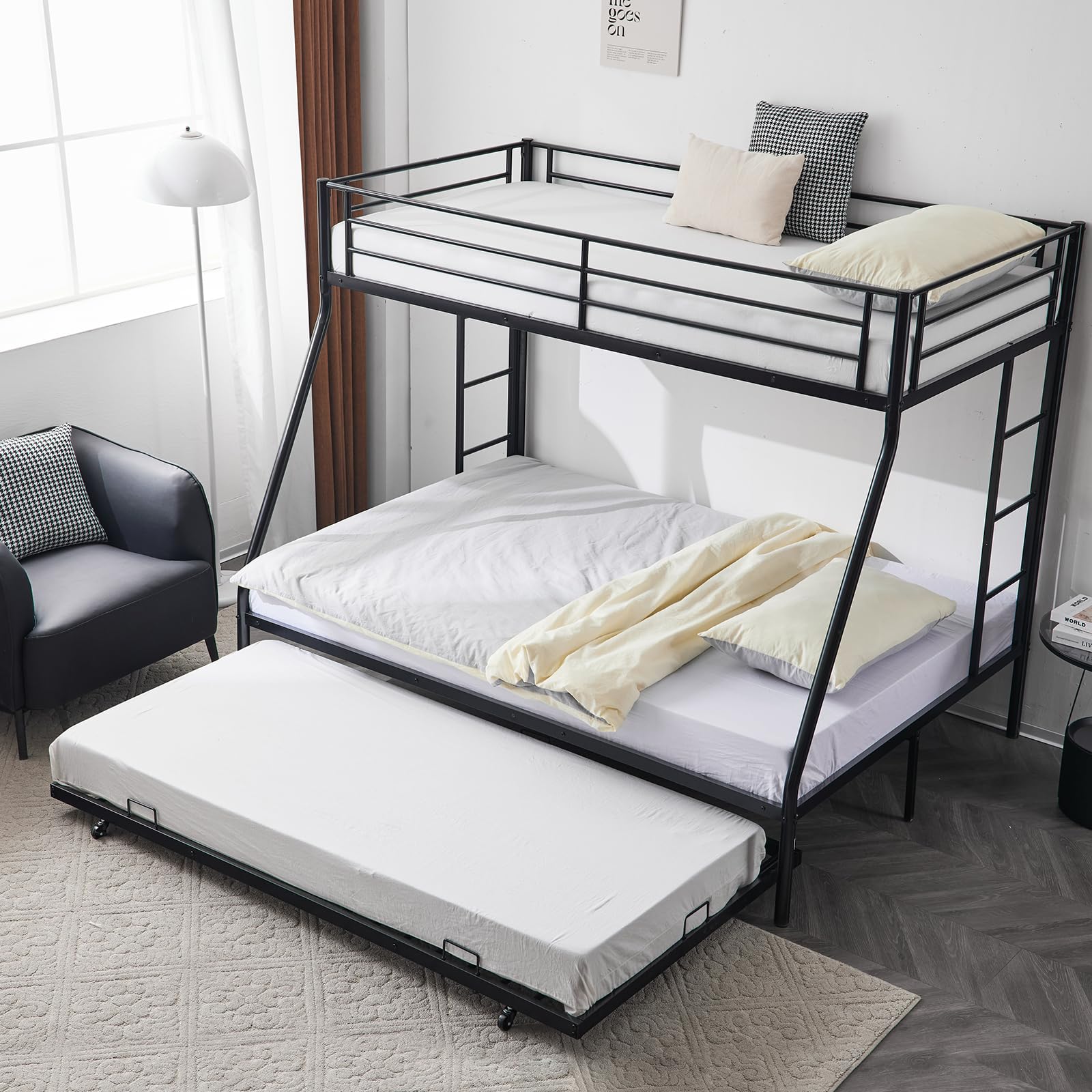 Twin Over Full Bunk Bed with Trundle, Triple Bunk Beds