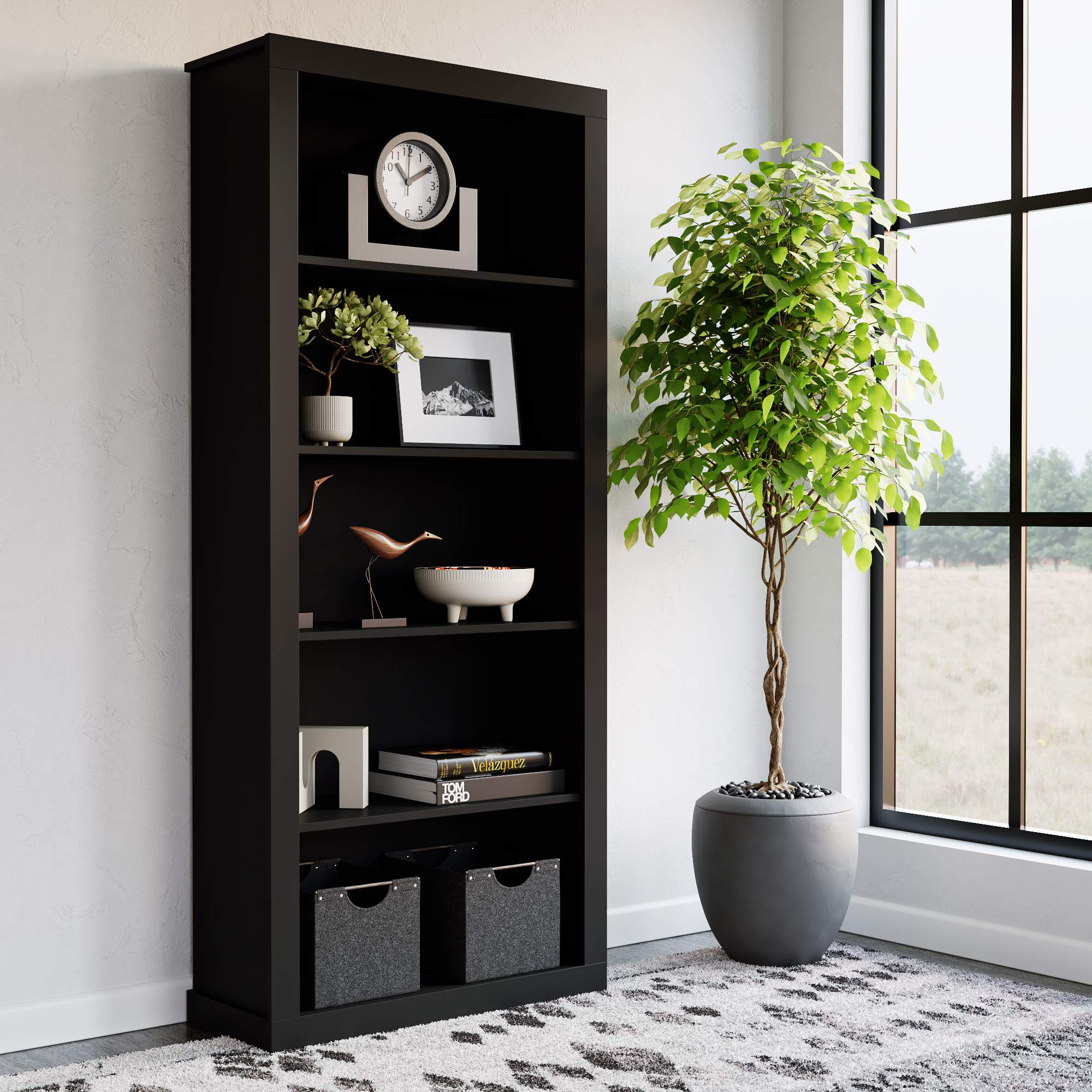  Sumac Bookcase, 5-Shelf Organizer for Bedroom Furniture or Home Office Furniture