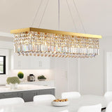 8-Lights Rectangular Flush Mount Ceiling Light Gold Rectangle Modern Crystal Chandelier