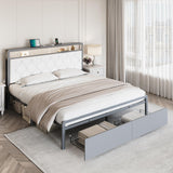 LuxoraGlow Upholstered Bed Frame with LED Headboard, Storage Drawers & USB Charging