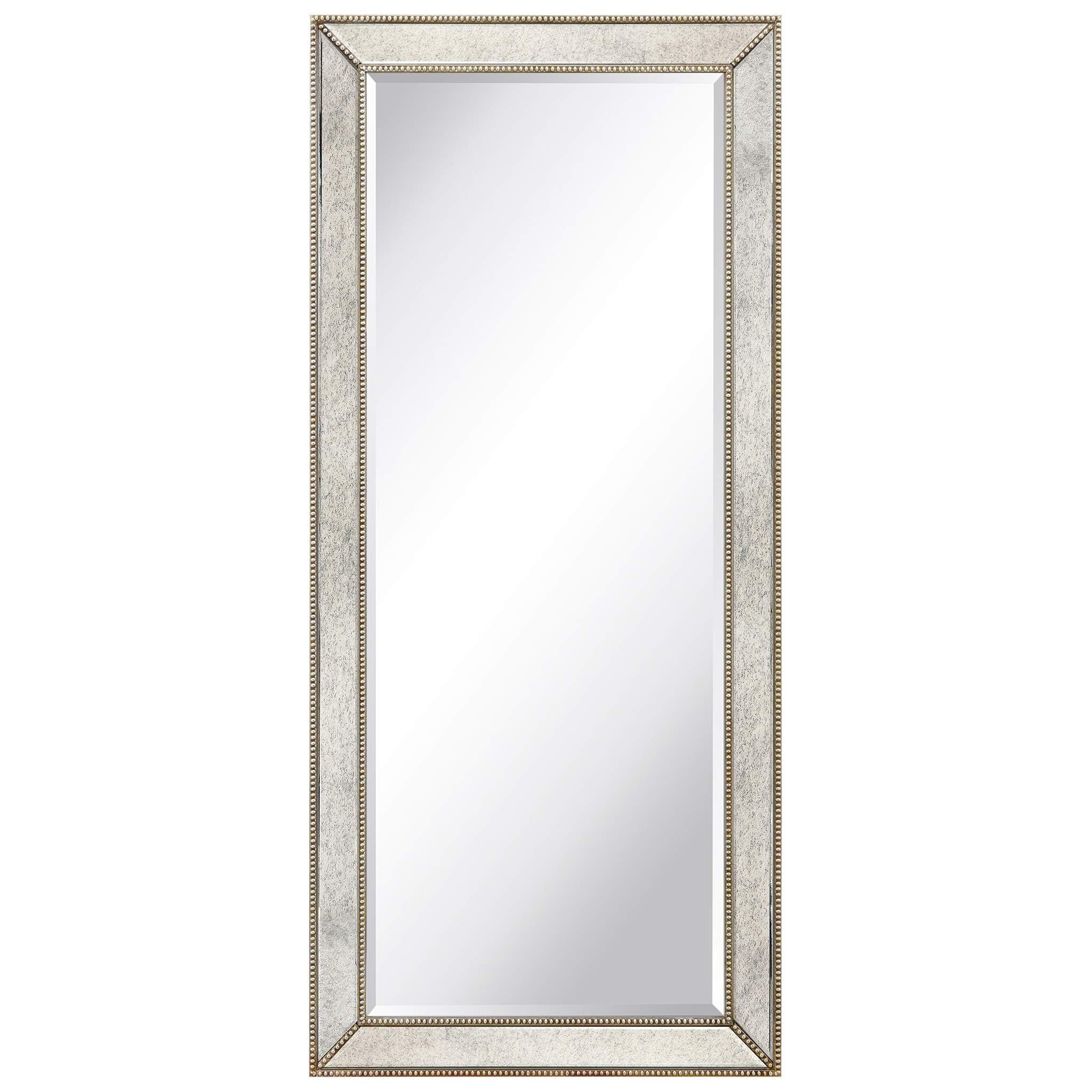 Solid Wood Frame Wall, Beveled Center Antique Mirror for Bathroom