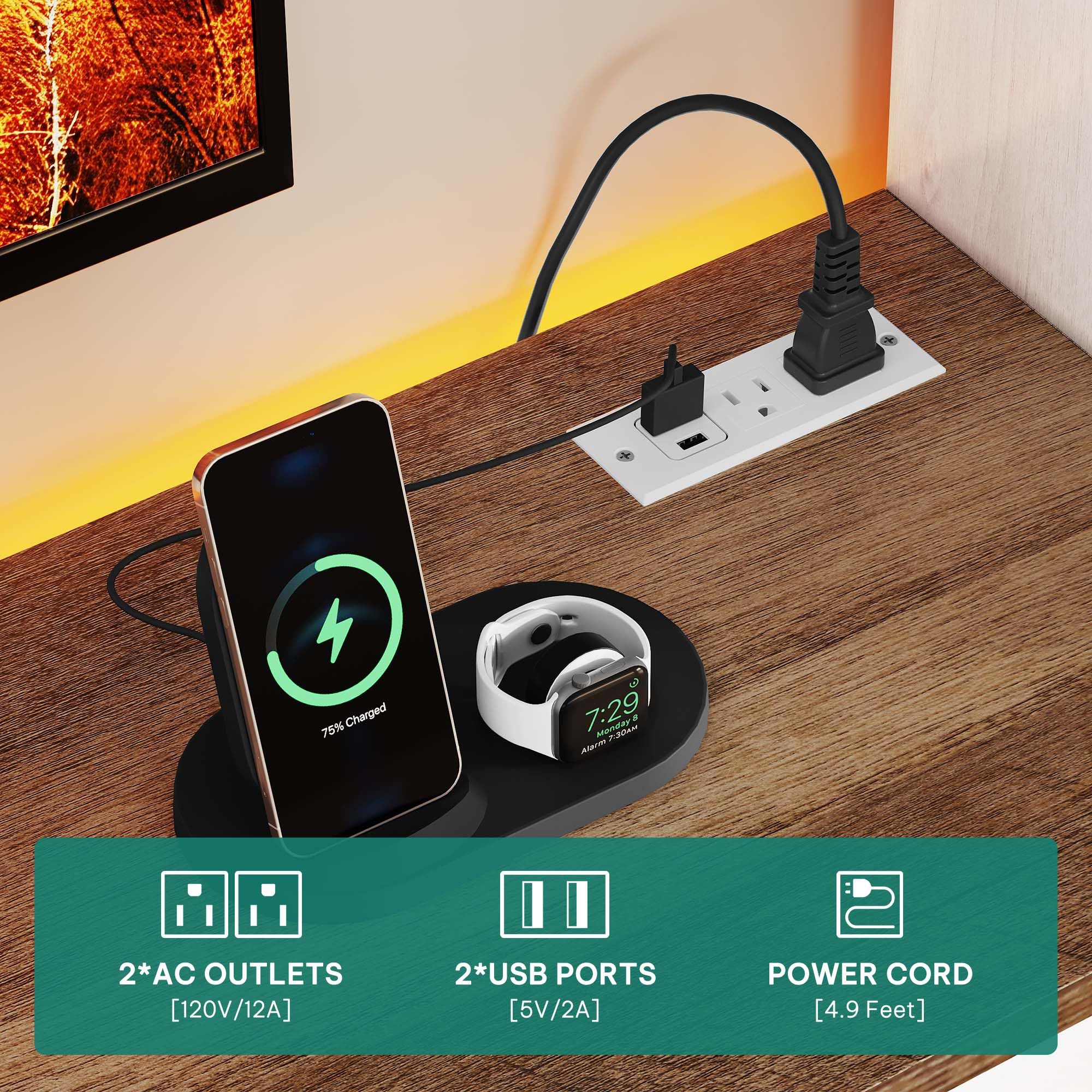 Farmhouse TV Stand for 65" TVs with LED Lights & Storage