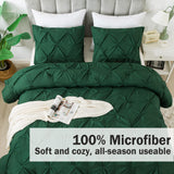 Dark Green Pinch Pleated Comforter Queen(90x90Inch), 3 Pieces(1 Pintuck Comforter and 2 Pillowcases)