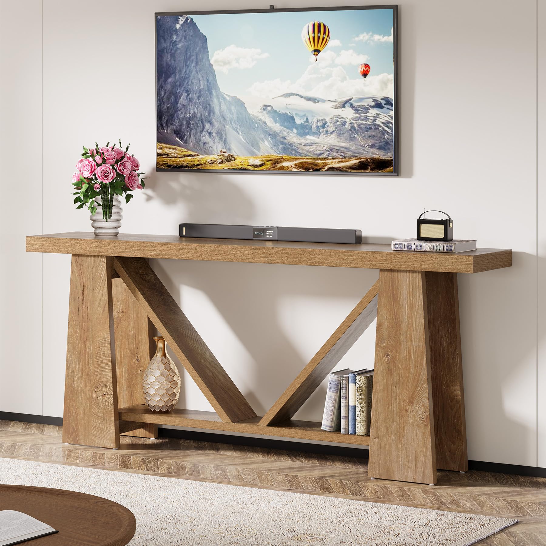 70.9-Inch Extra Long Console Entryway Table, Farmhouse Narrow Sofa Table Behind