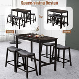 COSTWAY 5-piece Dining Table Set for 4, Counter Height Breakfast Table and Upholstered 4 Saddle Stools, Space-saving Design, Rubber Wood Pub Dinette Set for Bistro Dining Room Small Space, Black+Grey