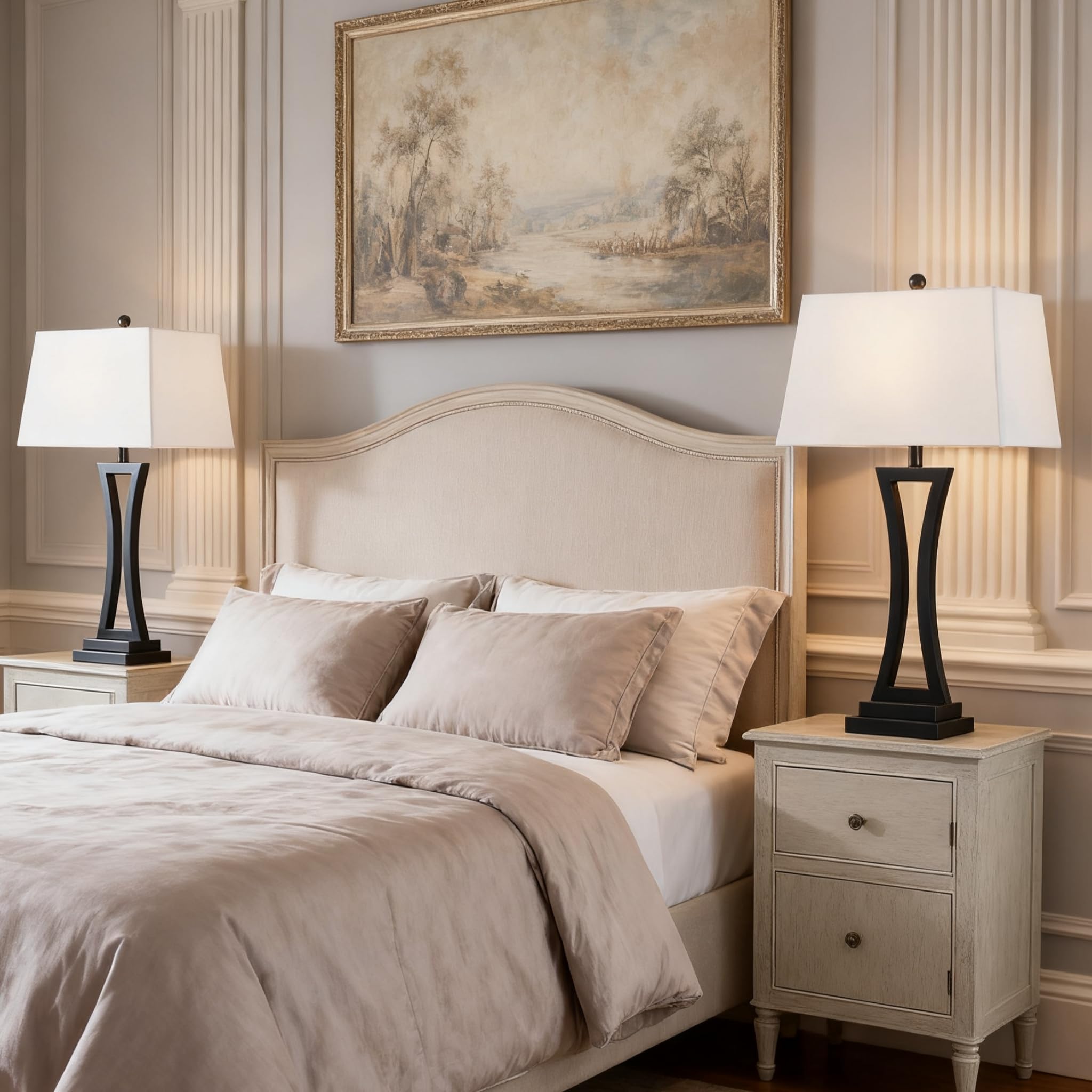 Modern Table Lamps Set of 2 - 3-Way Dimmable with White Rectangular Shade