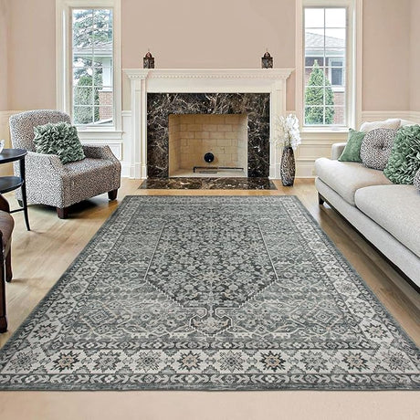 Camilla Boho Area Rug, 5'×7' Washable Oriental Accent Rug, Non-Slip Traditional Floral