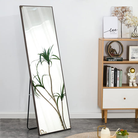 Full-Length Mirror, Dressing Mirror,Decorative Mirror,Grey Solid Wood Frame Floor Mounted Large Mirror with Stand,Wall Mounted or Standing for Bedroom Home Porch,Clothing Store,63" x 19"