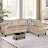 L-Shaped Sectional Sofa Set 3-Piece Luxurious Flannelette 5-seat Couches with Ottoman