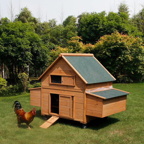 Large Chicken Coop with Wheels, Waterproof Outdoor Hen House for 6-8 Chickens