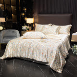 4 Piece Satin Duvet Cover King Size, Silk Like Cooling Floral Duvet Cover and Sheet Set