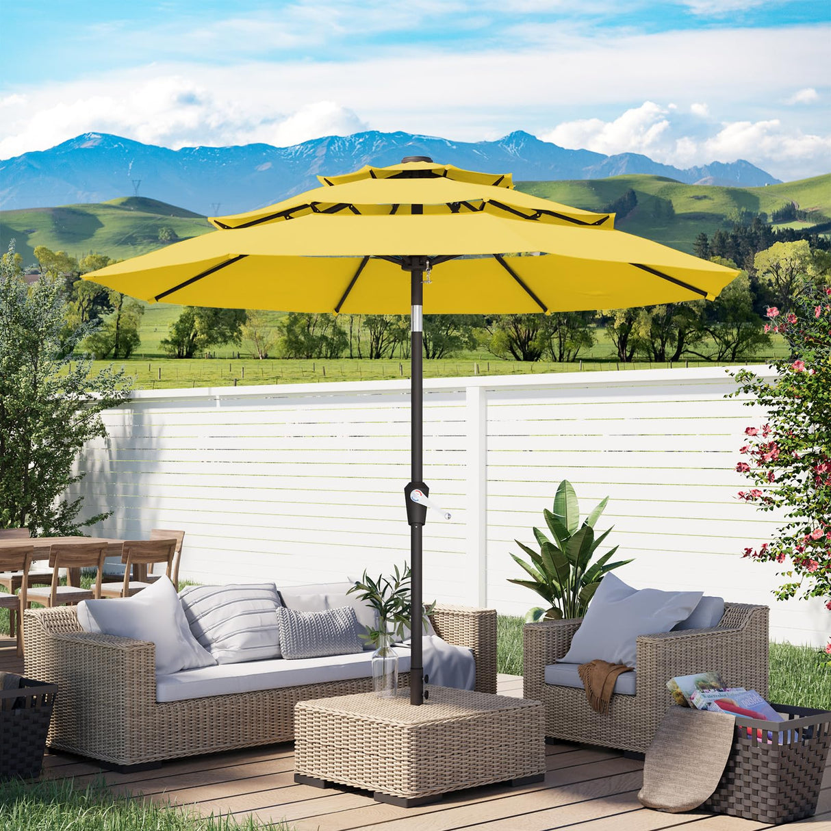9FT 3 Tiers Patio Umbrella with Push Button Tilt/Crank