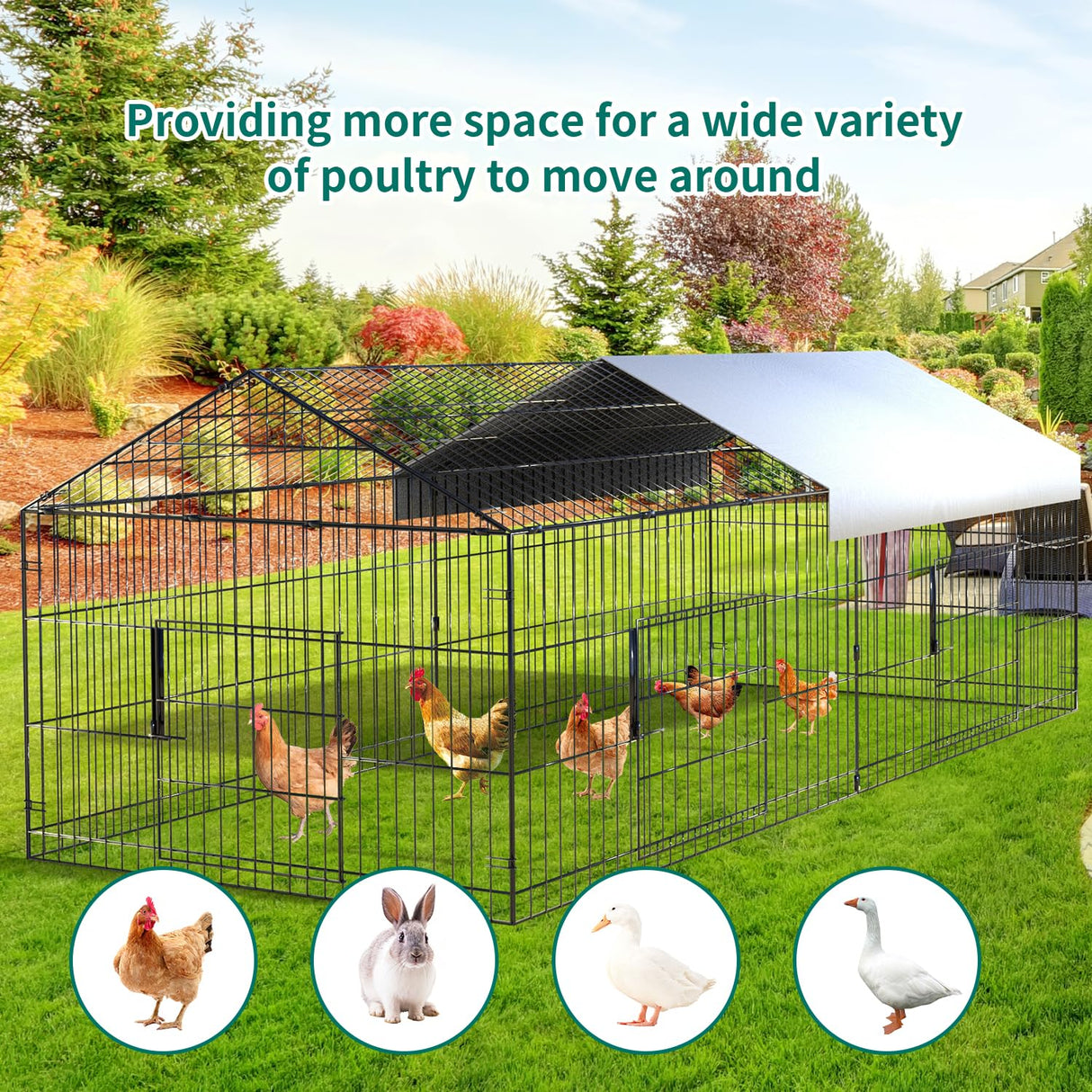 Chicken Coop 86” x 40” Metal Chicken Run Pen for Yard with Cover Portable Chicken Cage for Outdoor Backyard Farm Rabbit Duck Hen